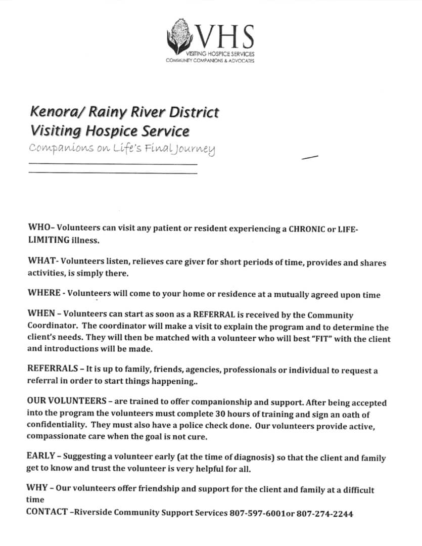 Kenora / Rainy River District Visiting Hospice Service